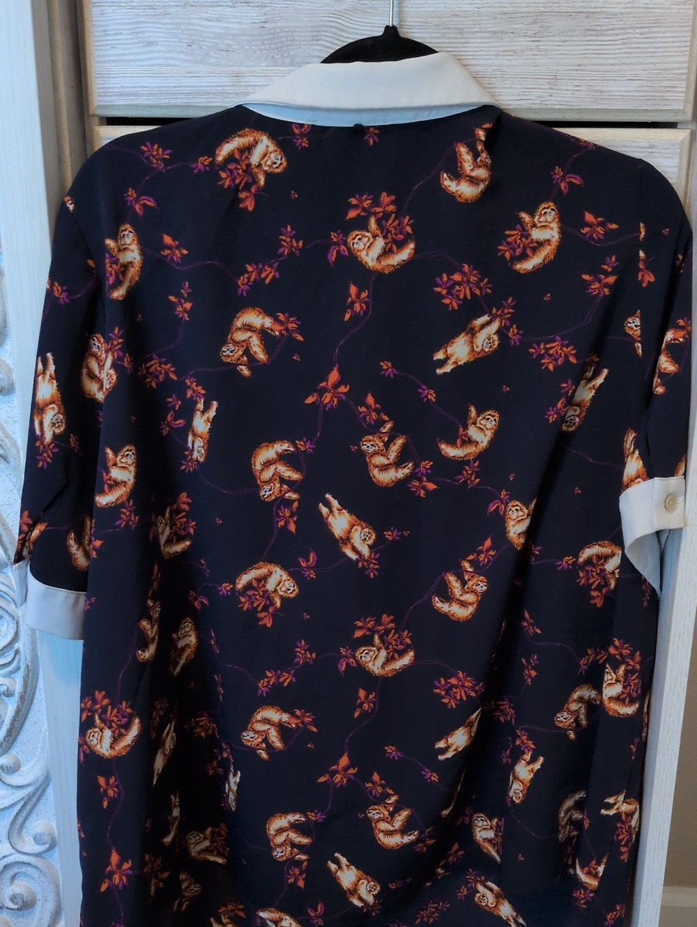 ModCloth Navy Sloth-Print Blouse with White Collar - Picture 5 of 5